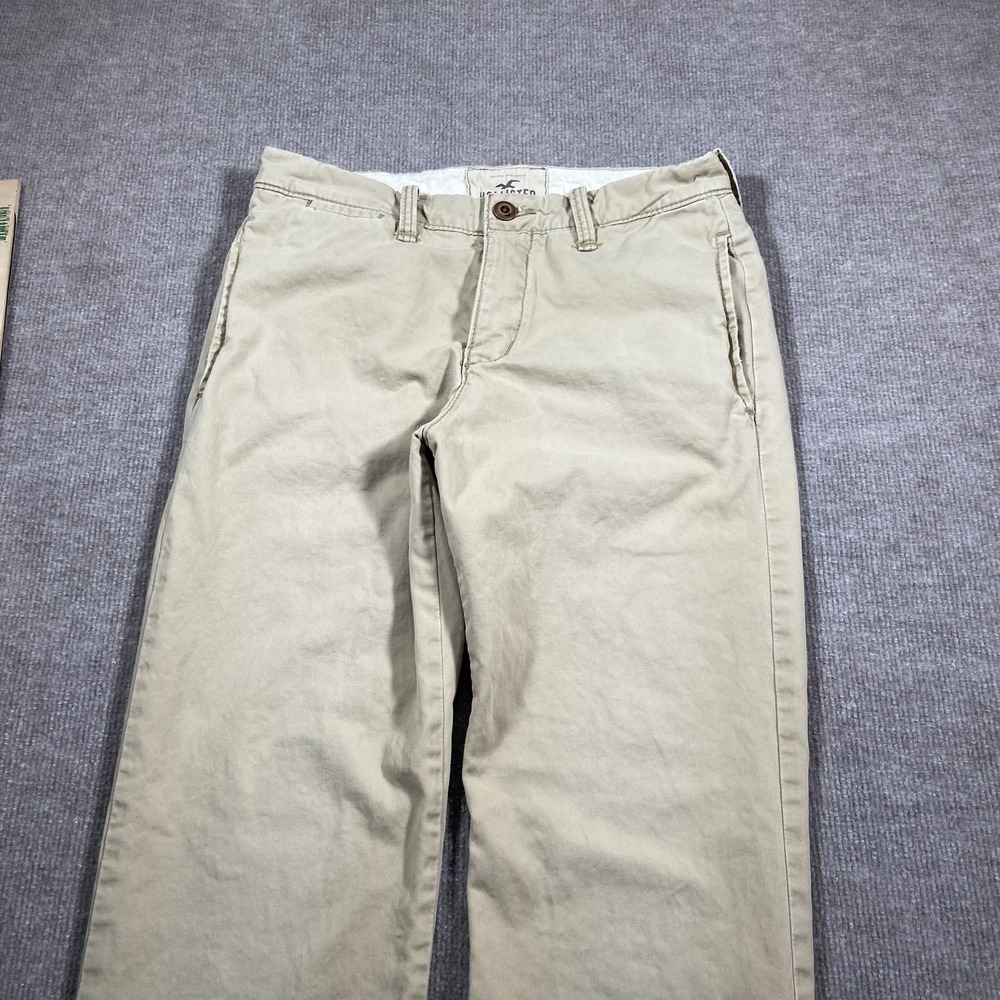Vintage Hollister Pants Mens 30x31 Beige Khaki Chino‎ Straight Leg Logo Y2K - Picture 2 of 12
